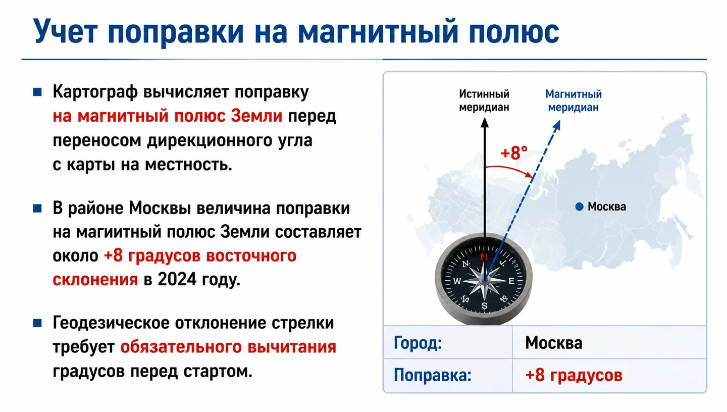 Учет поправки на магнитный полюс