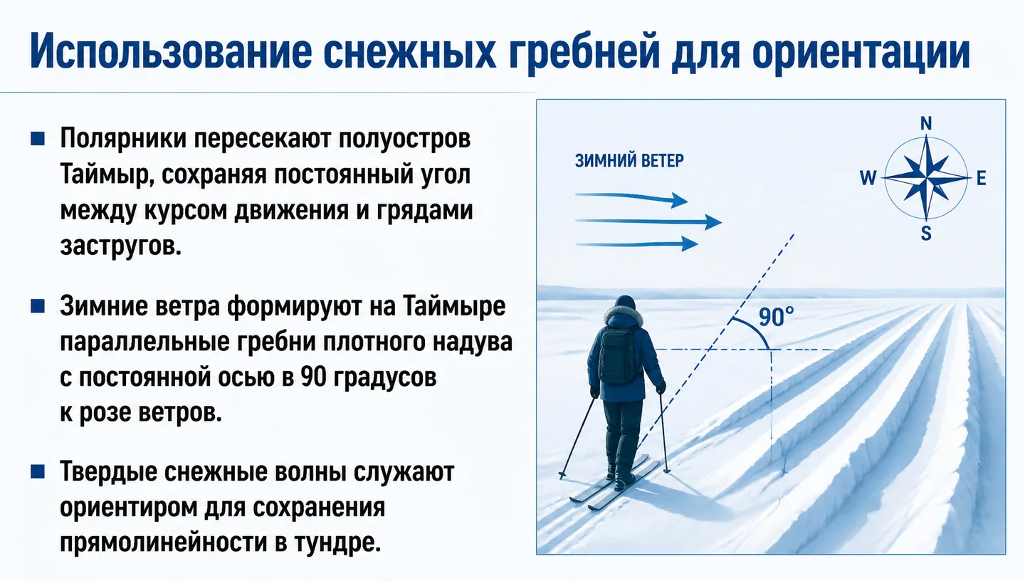 Использование снежных гребней для ориентации