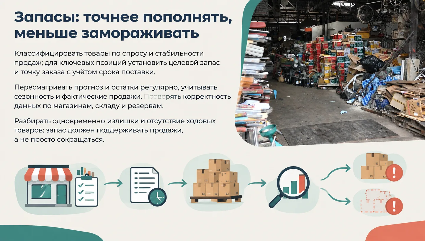Запасы: точнее пополнять, меньше замораживать