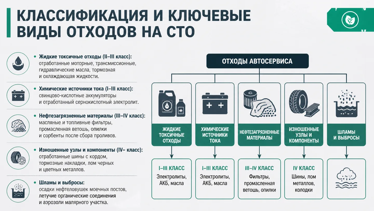Классификация и ключевые виды отходов на СТО