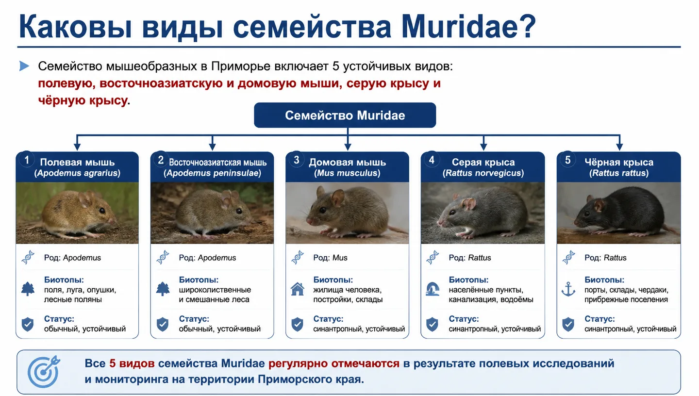 Каковы виды семейства Muridae?