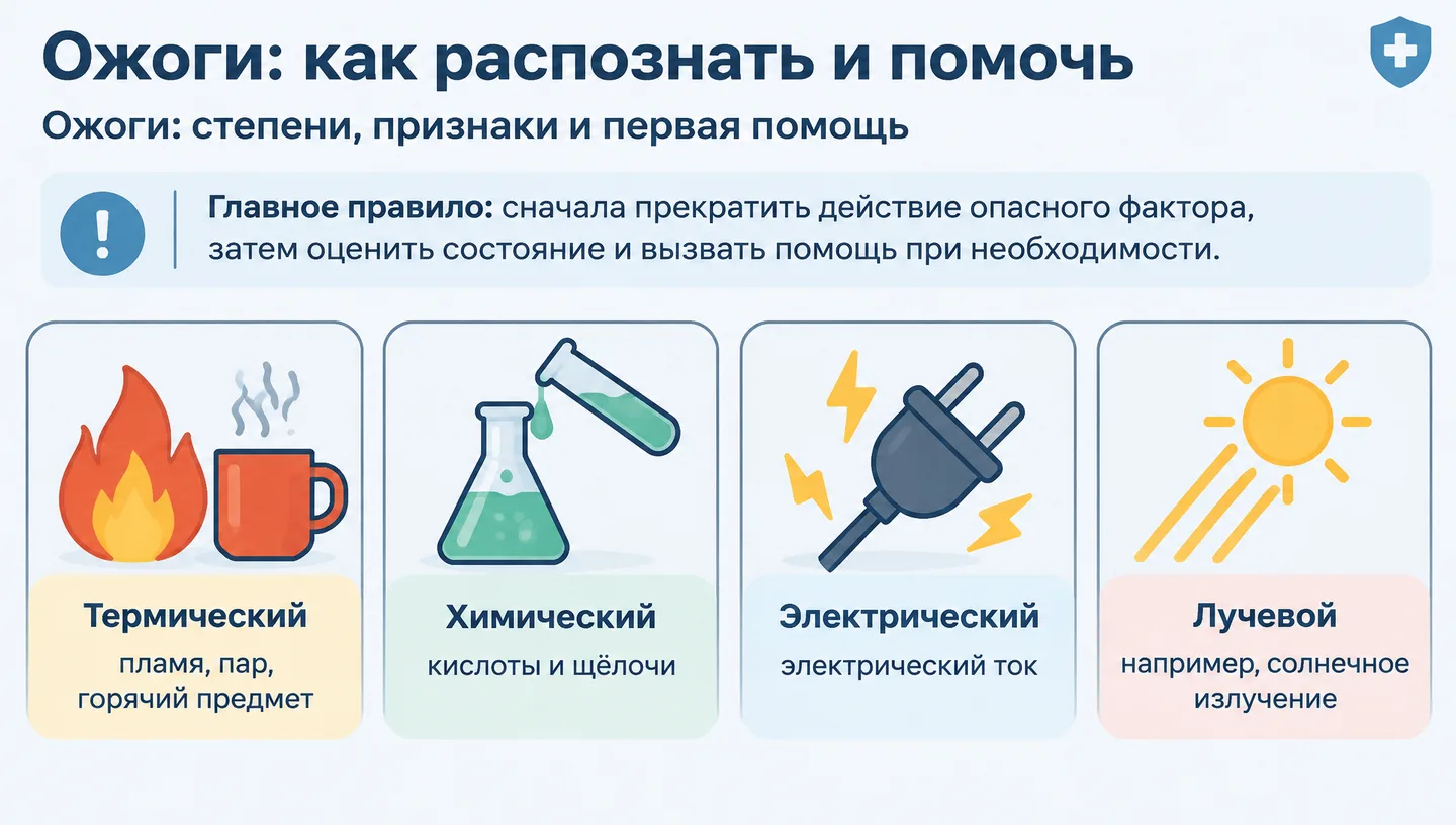 Первый слайд: Ожоги: как распознать и помочь