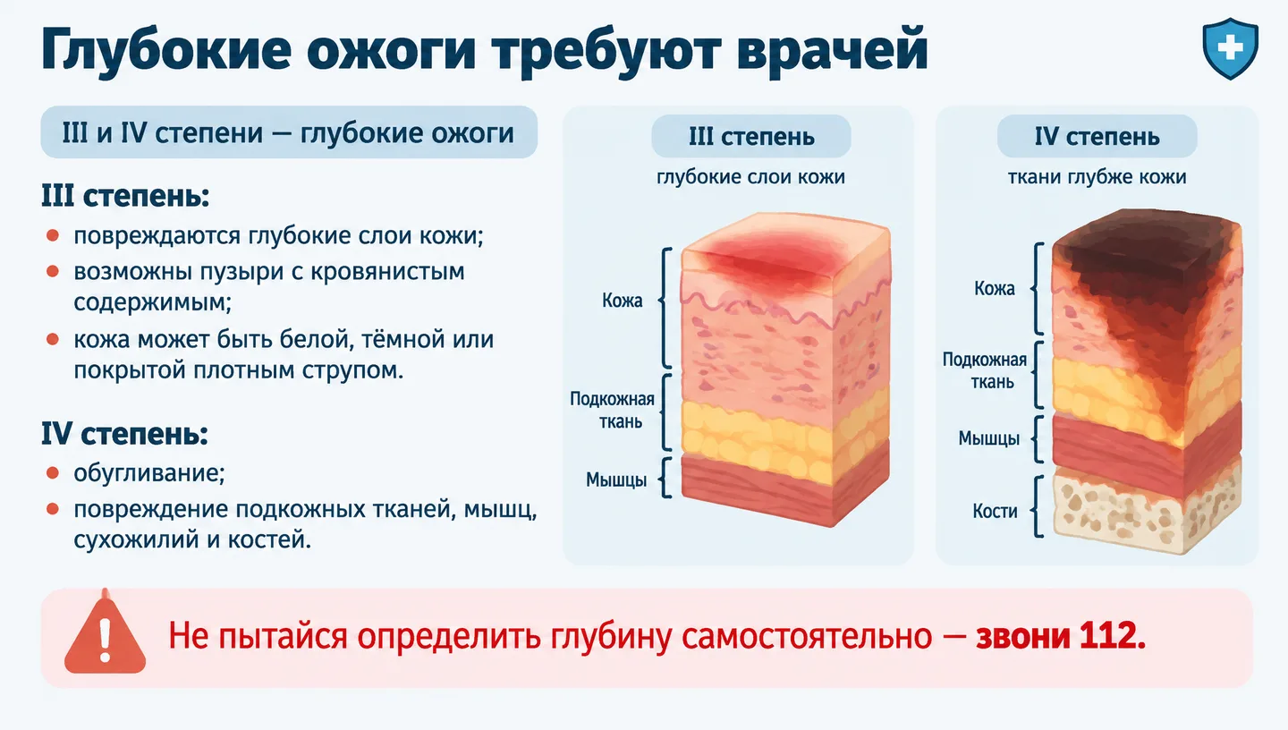 Глубокие ожоги требуют врачей