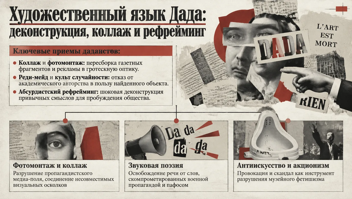 Художественный язык Дада: деконструкция, коллаж и рефрейминг