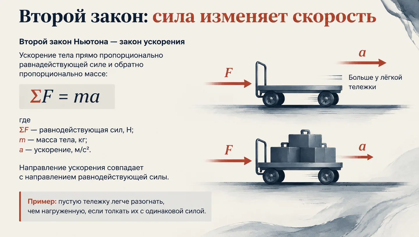 Второй закон: сила изменяет скорость