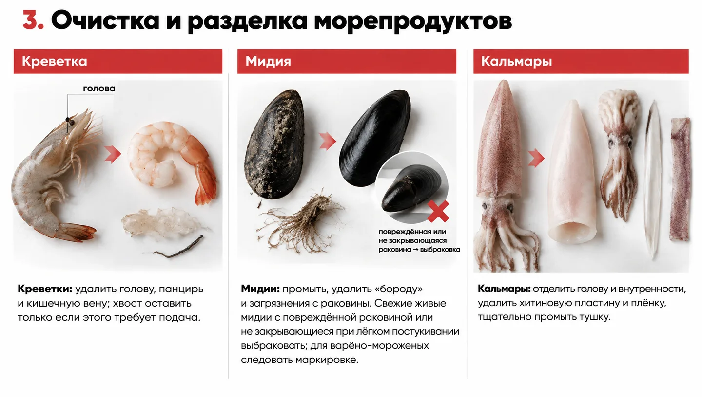 3. Очистка и разделка морепродуктов