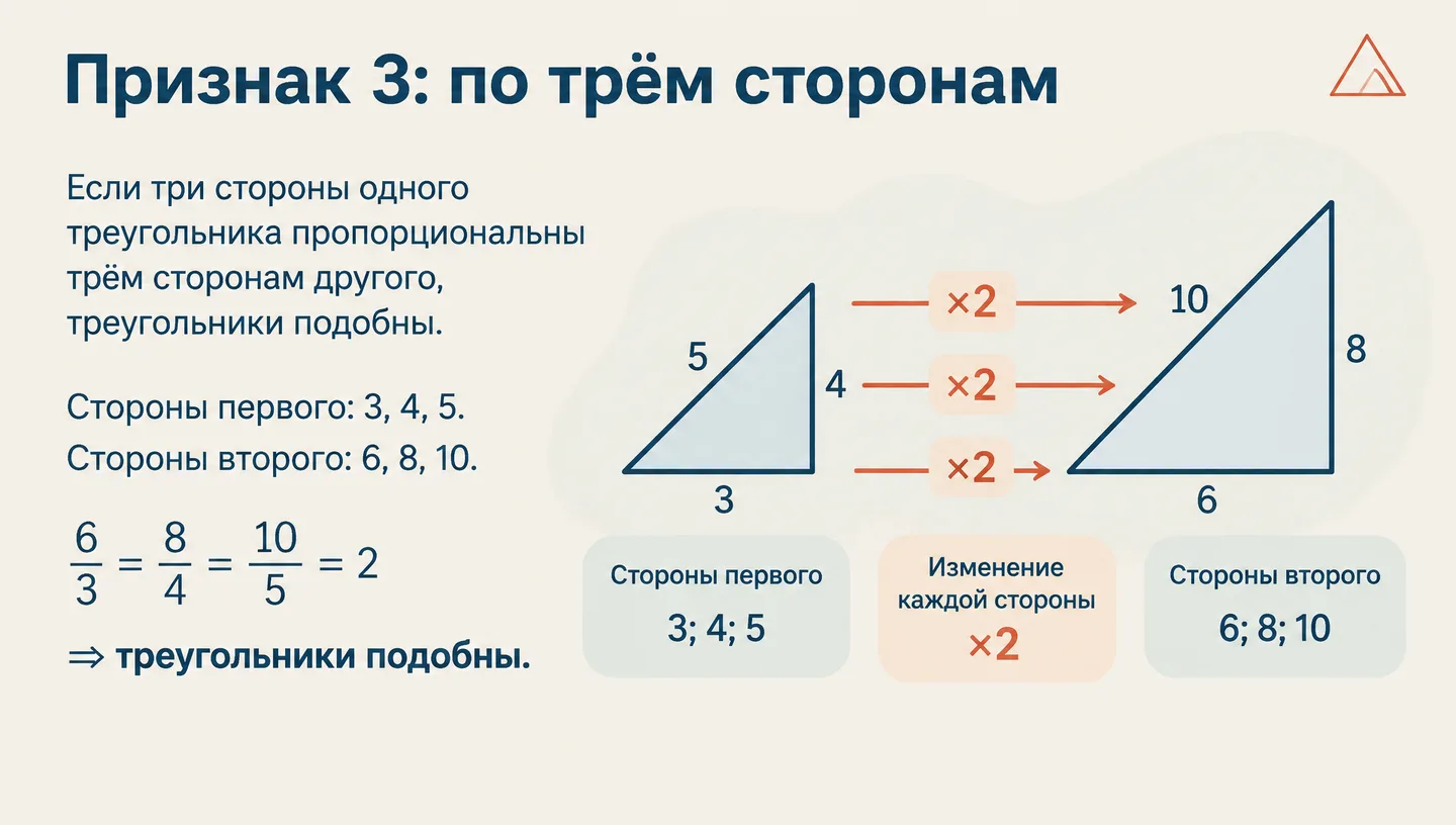 Признак 3: по трём сторонам