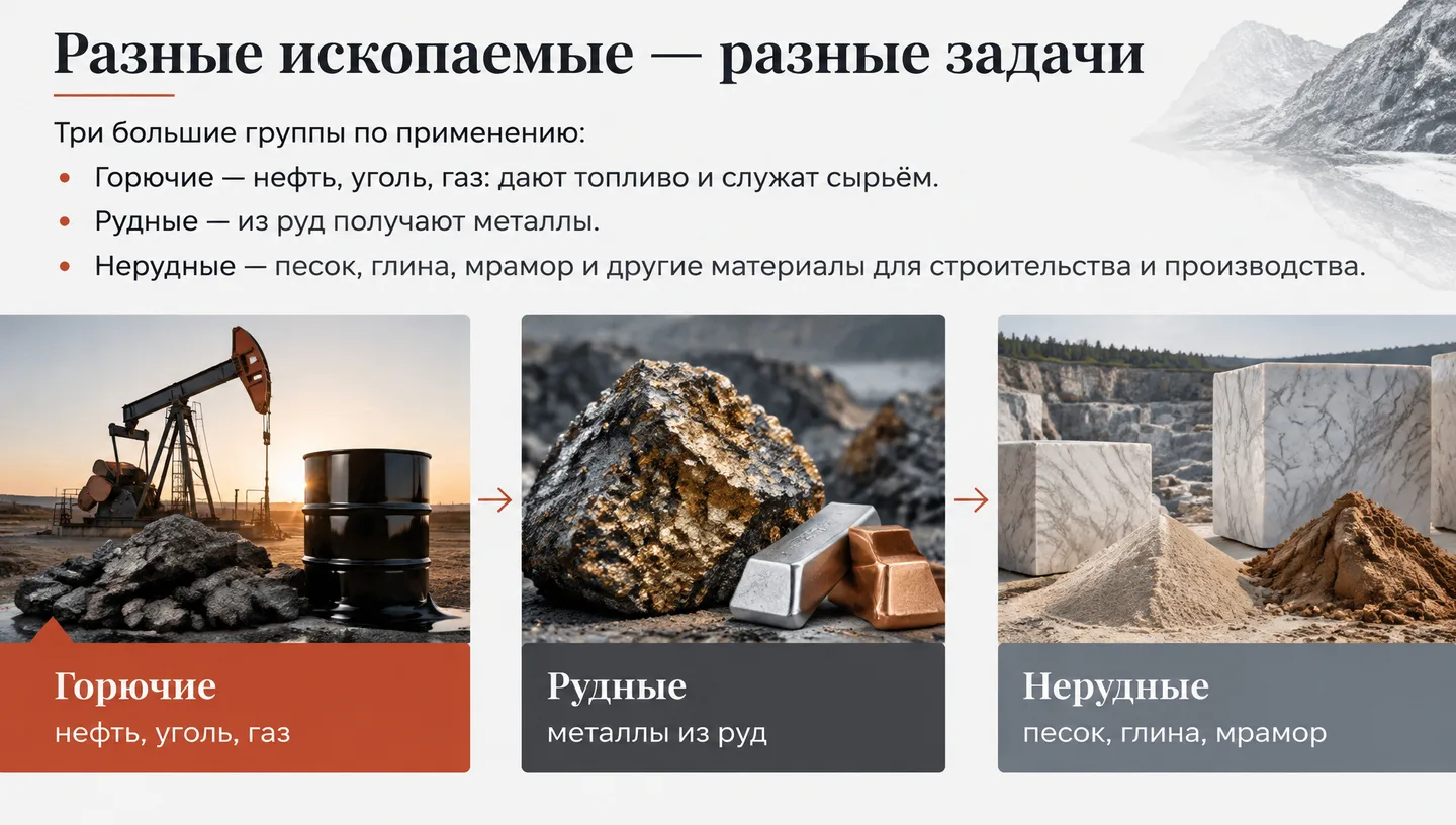 Разные ископаемые — разные задачи