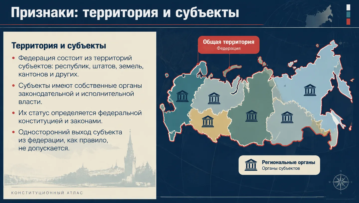 Признаки: территория и субъекты