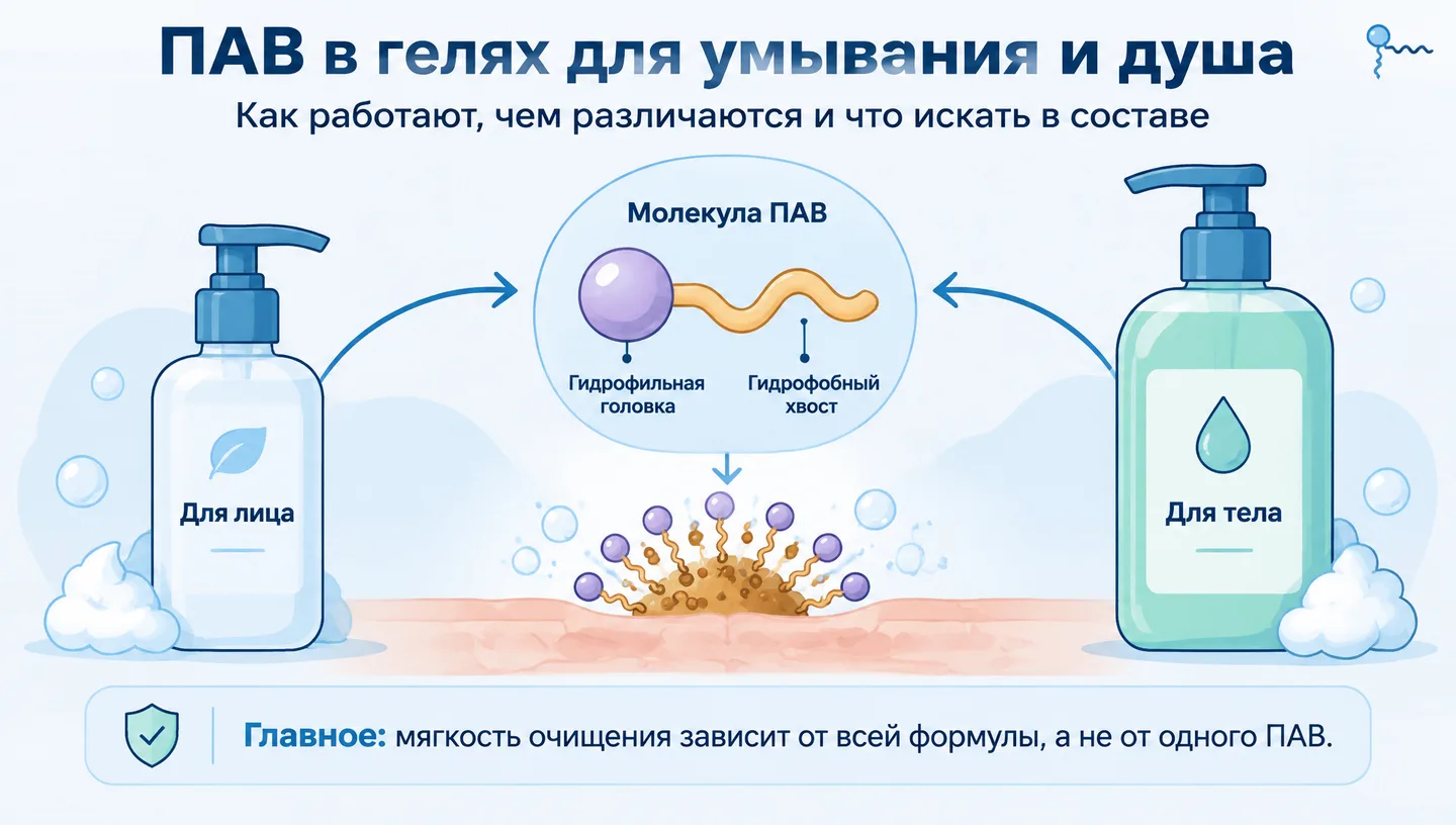 Первый слайд: ПАВ в гелях для умывания и душа