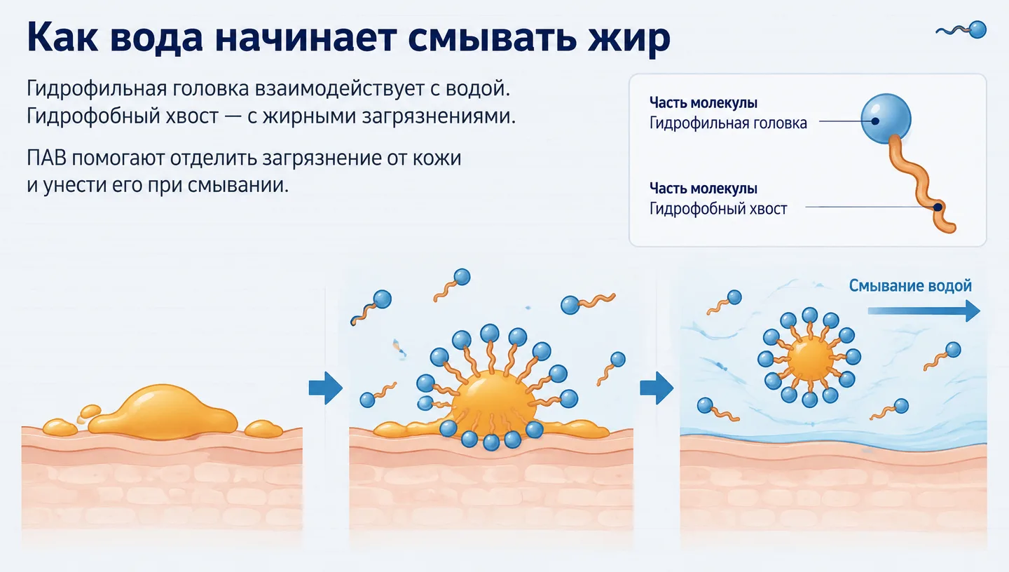 Как вода начинает смывать жир