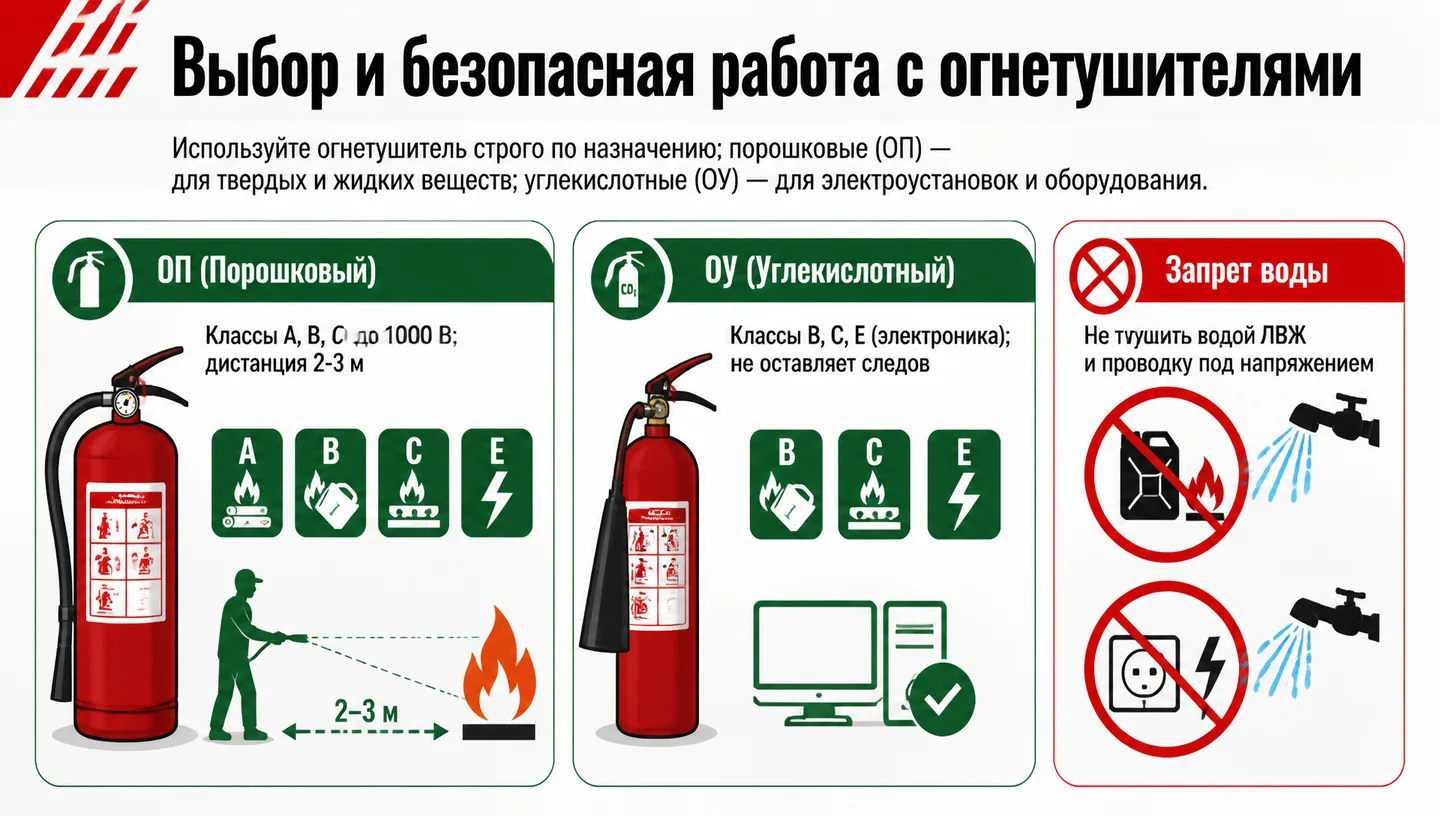 Выбор и безопасная работа с огнетушителями
