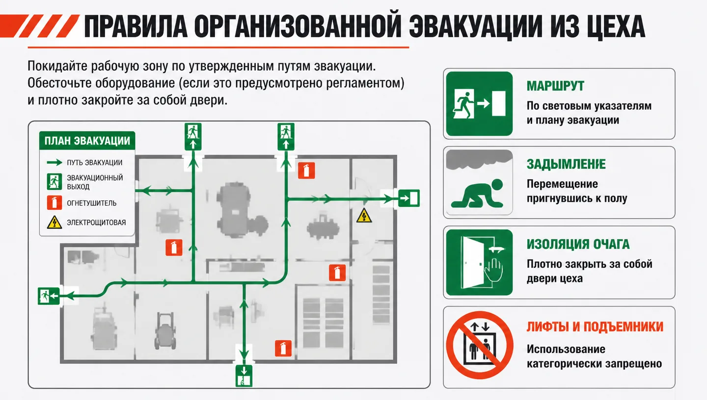 Правила организованной эвакуации из цеха