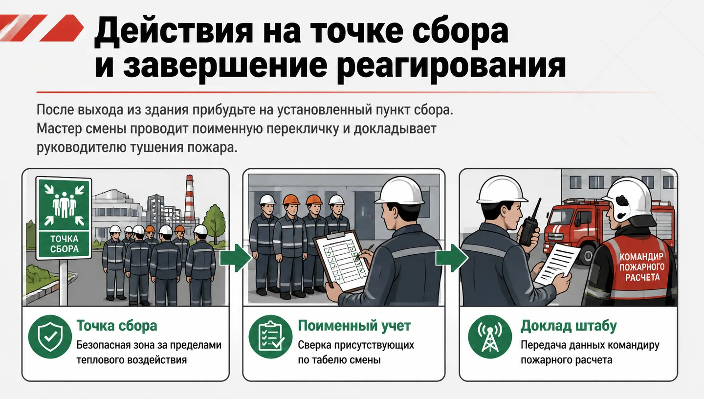 Действия на точке сбора и завершение реагирования