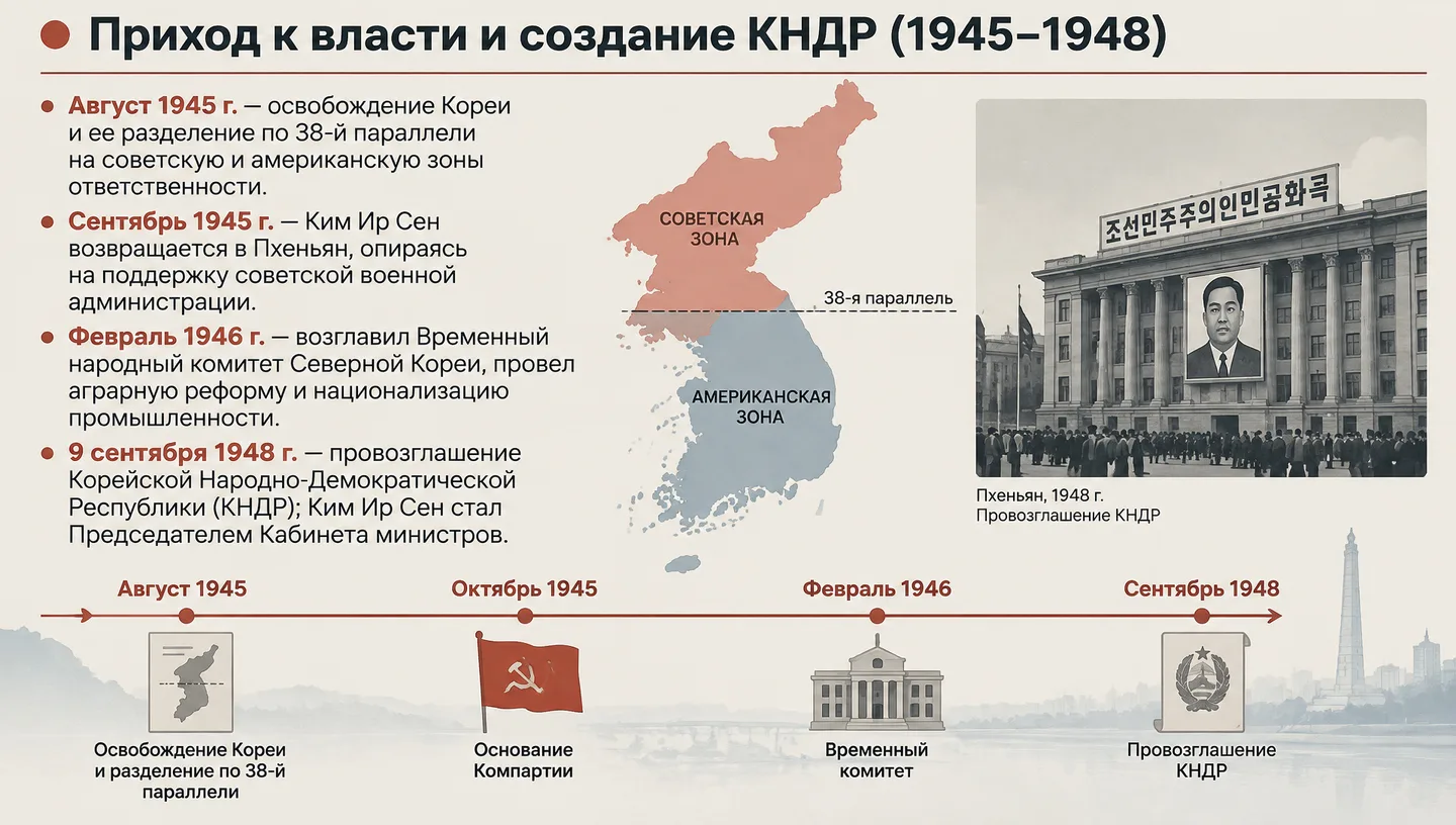 Приход к власти и создание КНДР (1945–1948)