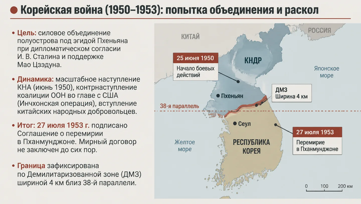Корейская война (1950–1953): попытка объединения и раскол