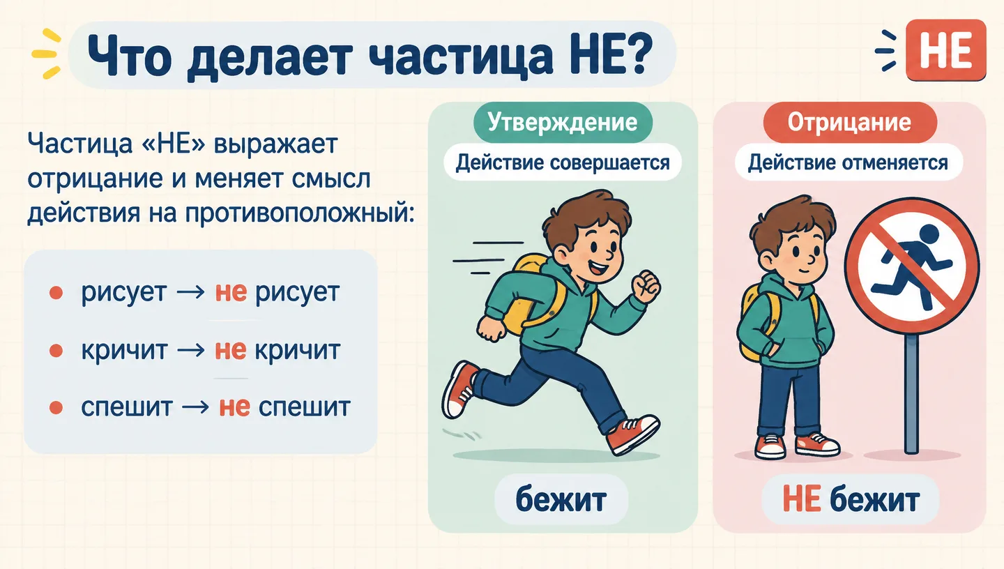 Что делает частица НЕ?