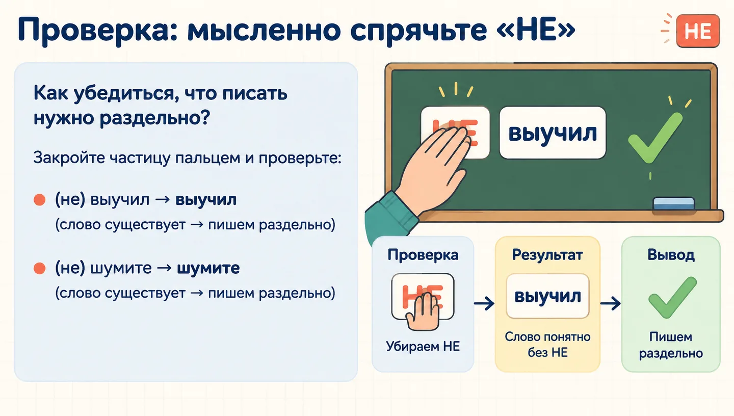 Проверка: мысленно спрячьте «НЕ»