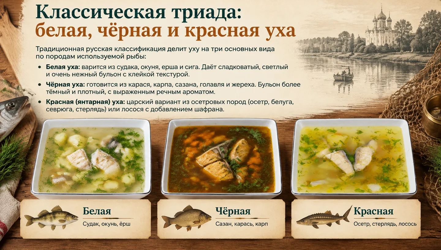 Классическая триада: белая, чёрная и красная уха