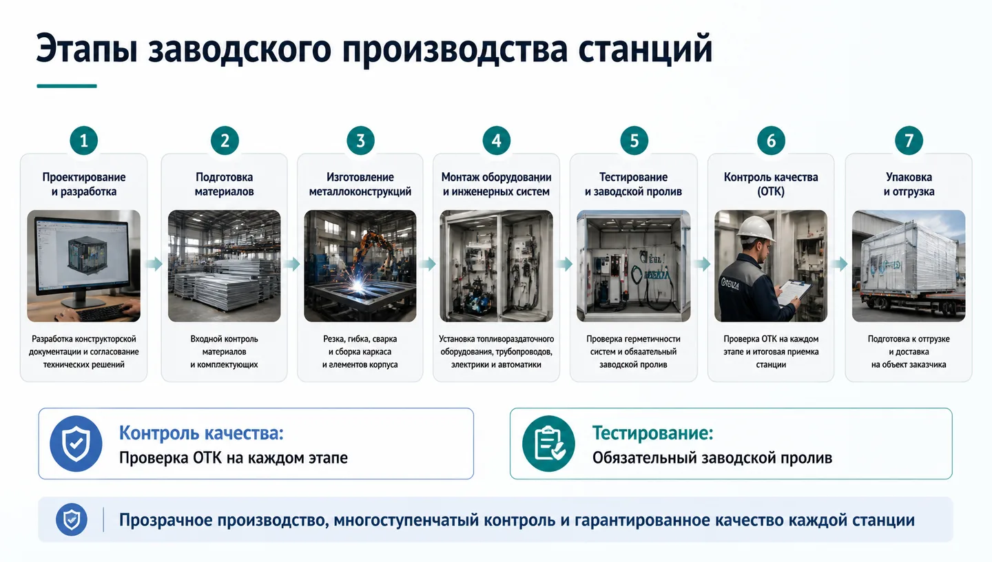 Этапы заводского производства станций