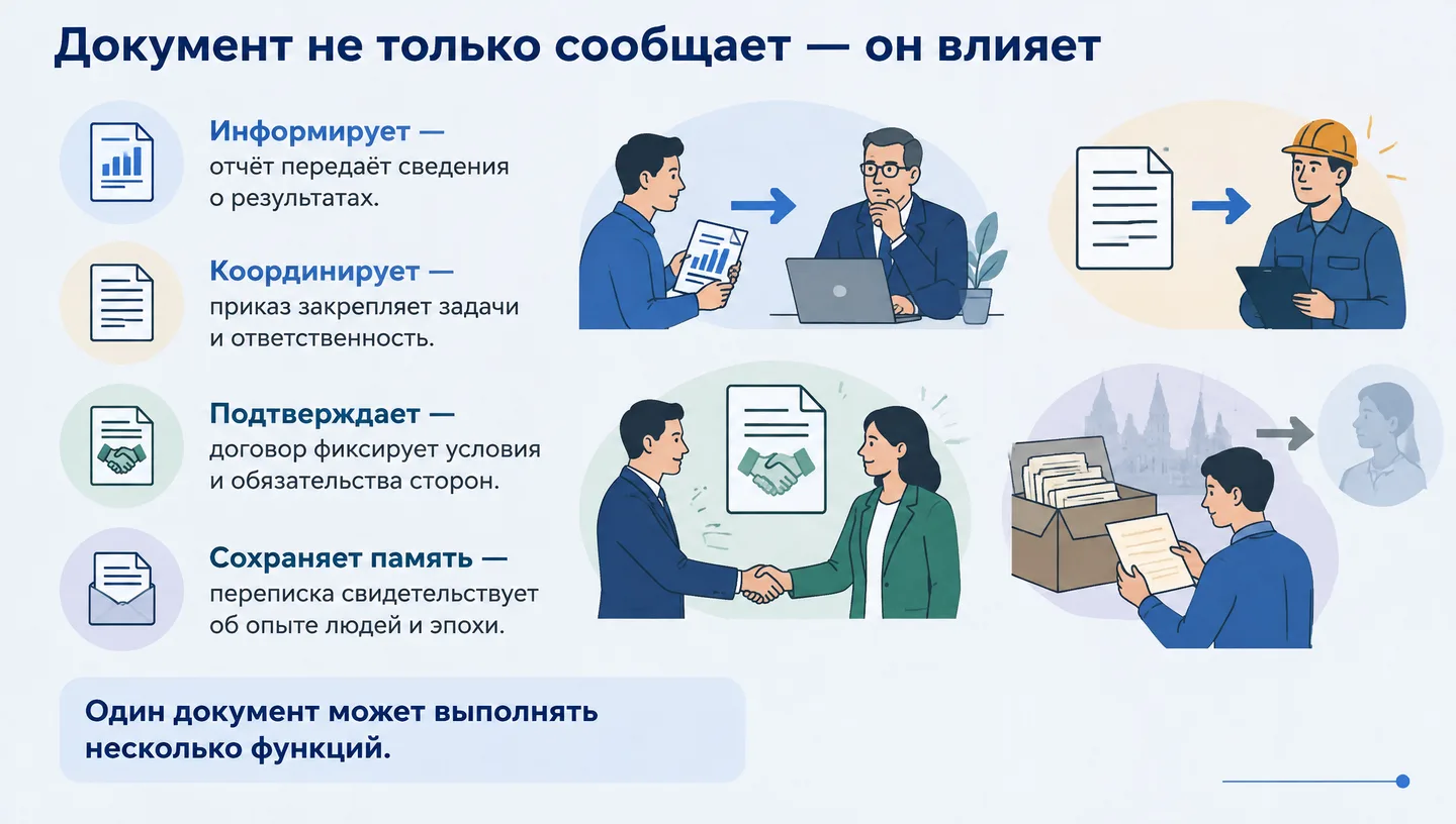 Документ не только сообщает — он влияет