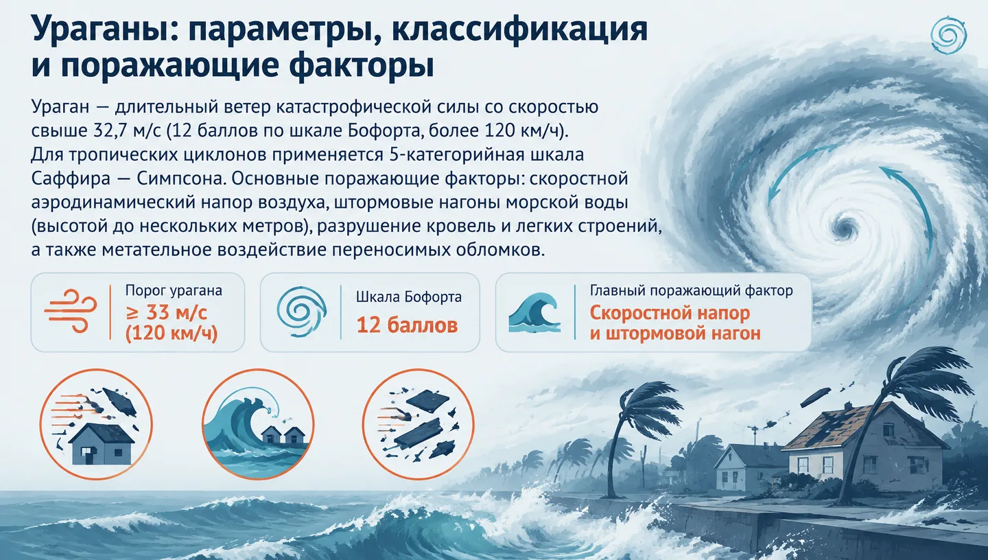Ураганы: параметры, классификация и поражающие факторы
