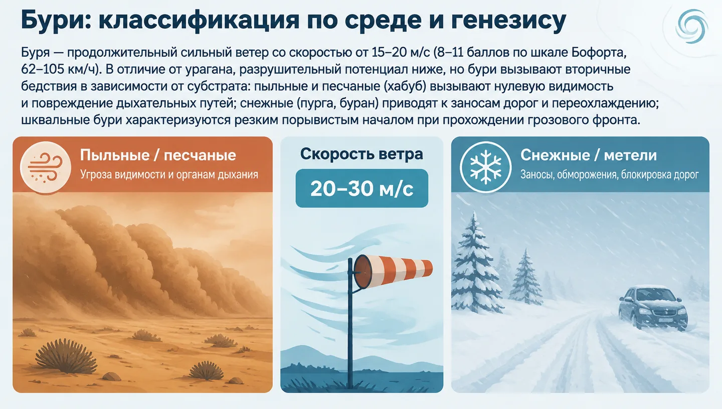 Бури: классификация по среде и генезису