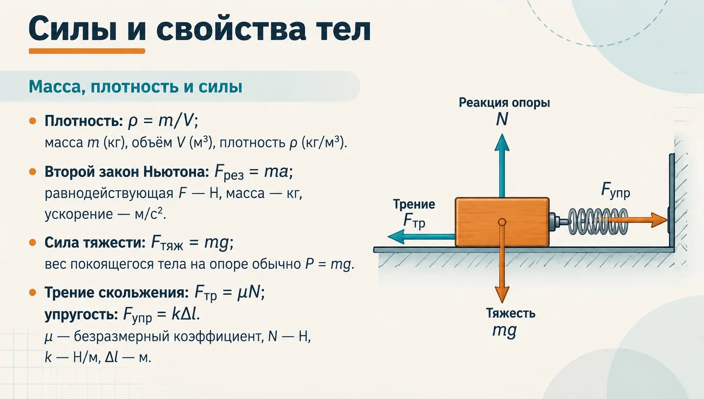 Силы и свойства тел
