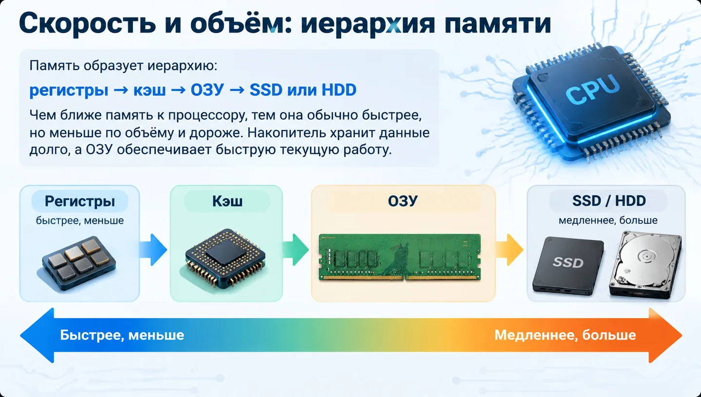 Скорость и объём: иерархия памяти