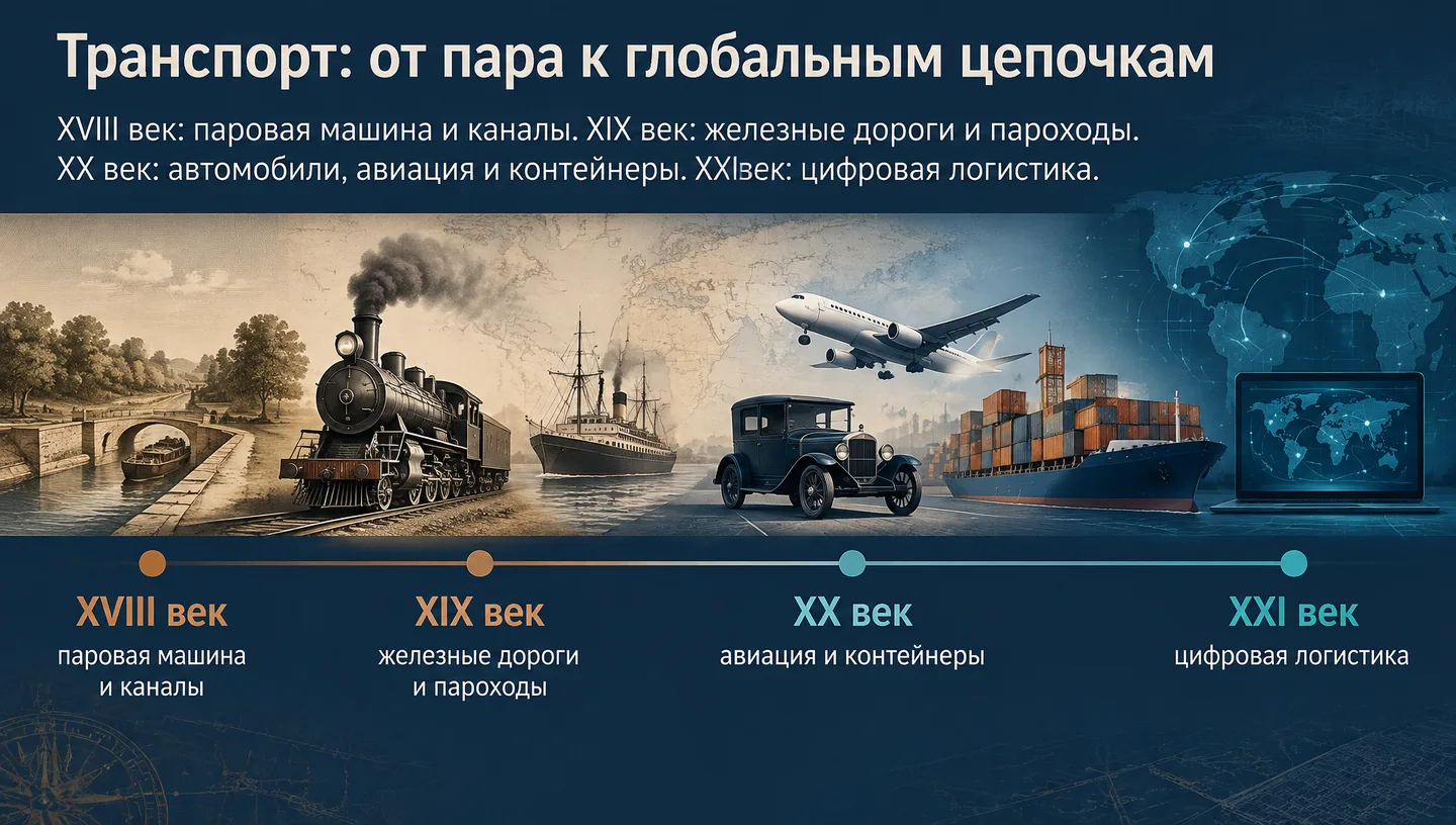 Транспорт: от пара к глобальным цепочкам
