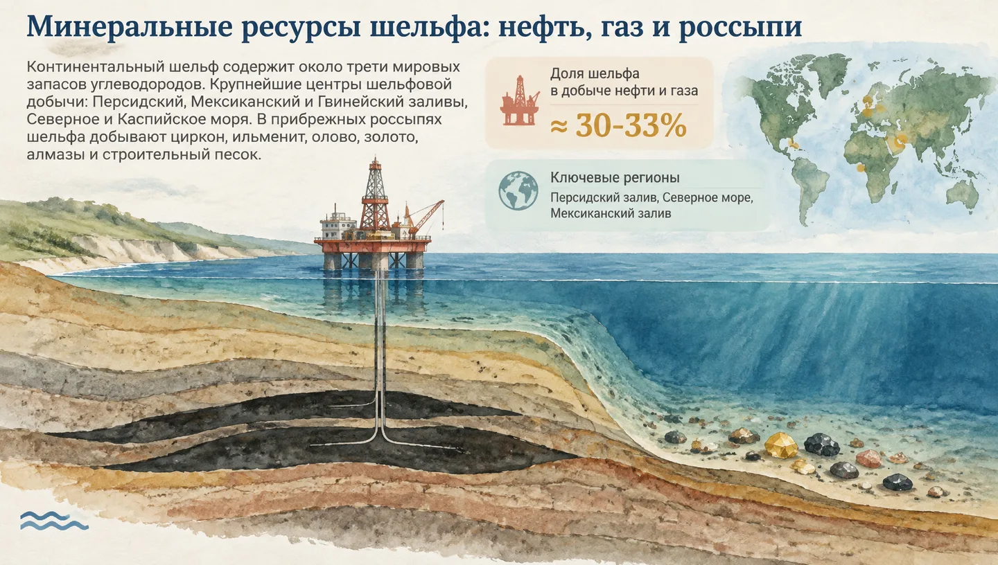 Минеральные ресурсы шельфа: нефть, газ и россыпи