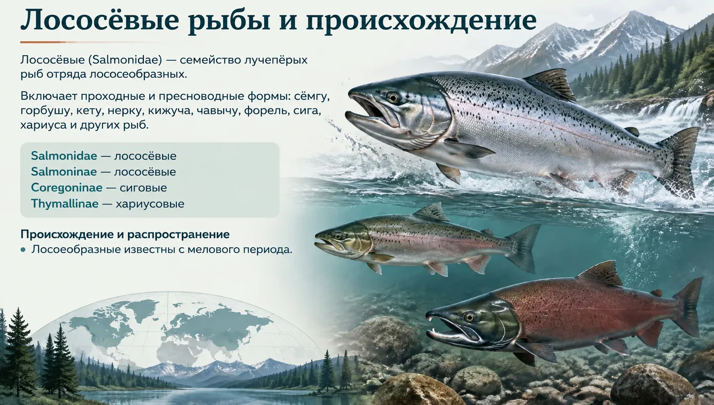 Первый слайд: Лососёвые рыбы и происхождение