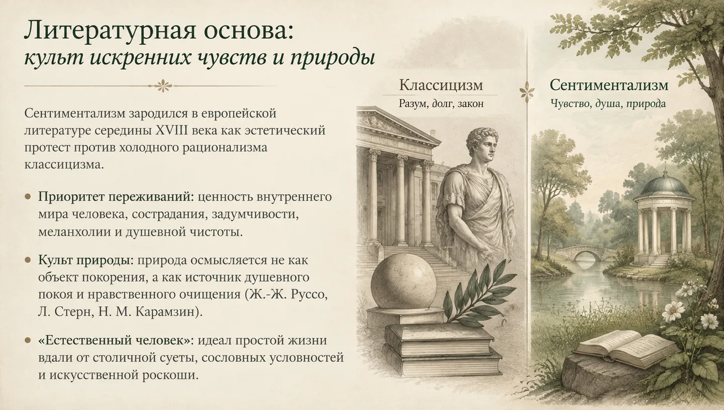 Литературная основа: культ искренних чувств и природы