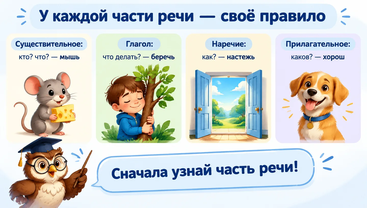 У каждой части речи — своё правило