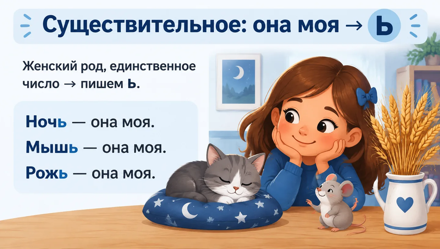 Существительное: она моя → ь