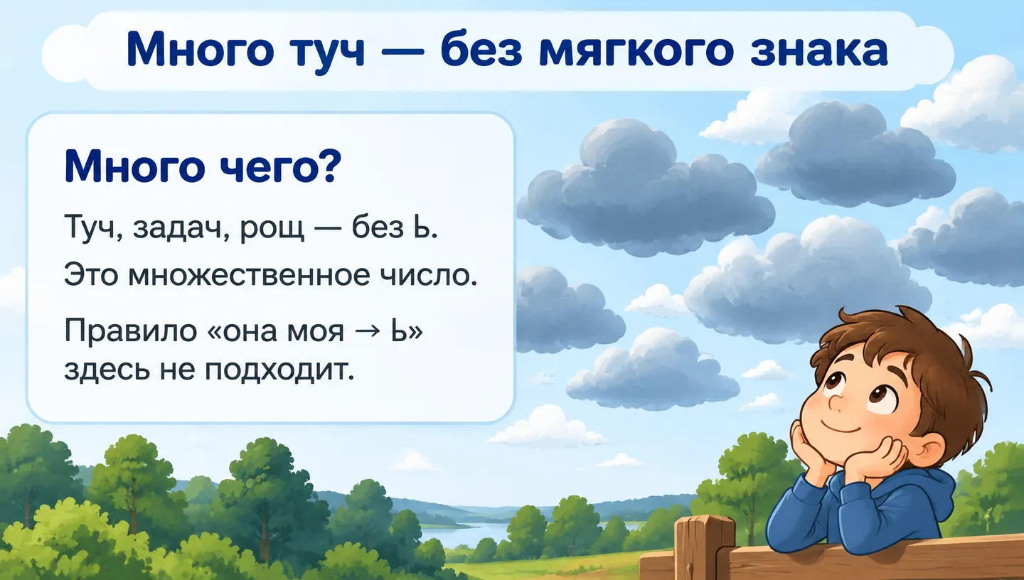 Много туч — без мягкого знака