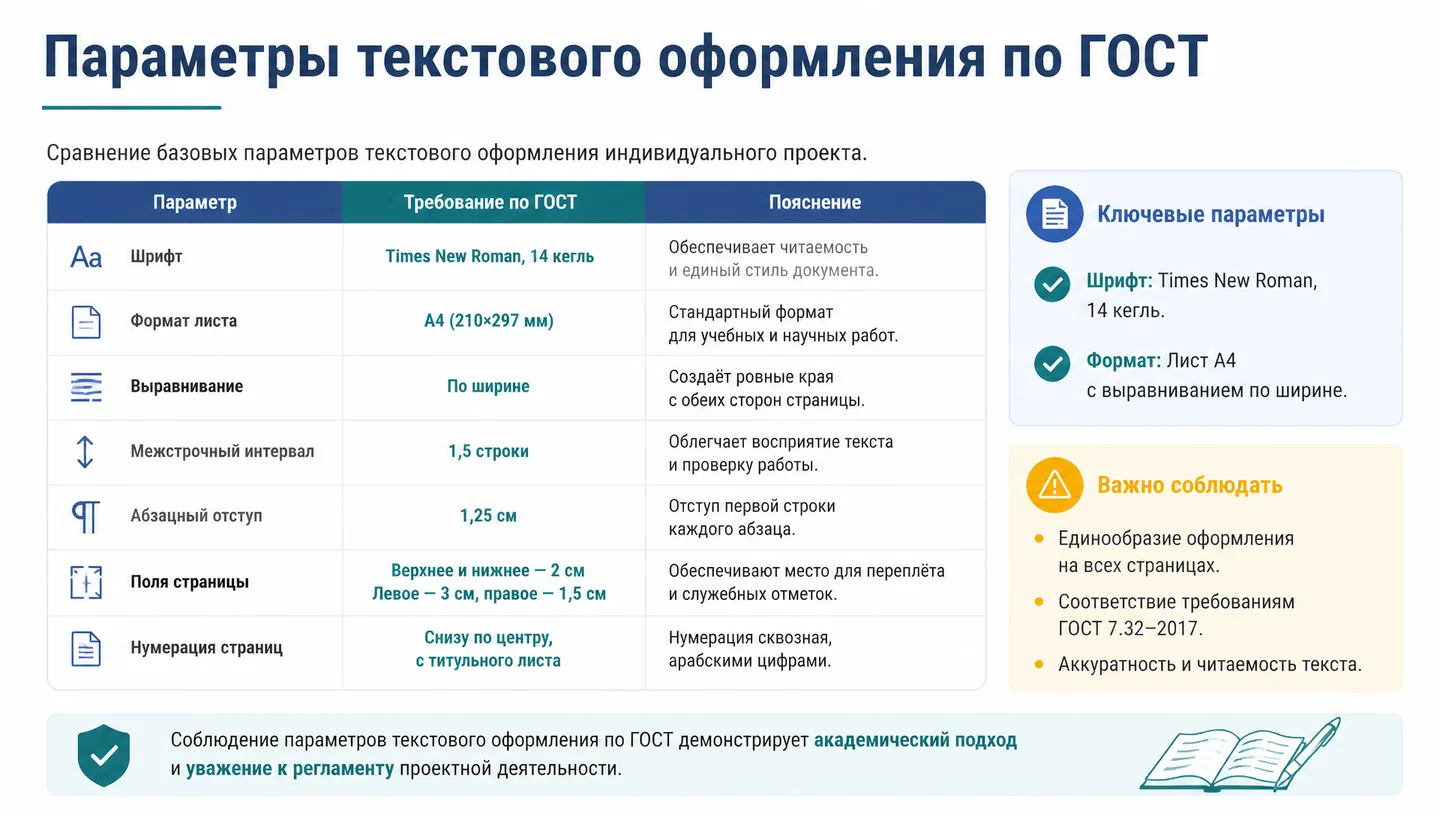 Параметры текстового оформления по ГОСТ