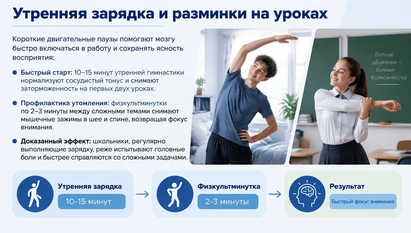Утренняя зарядка и разминки на уроках