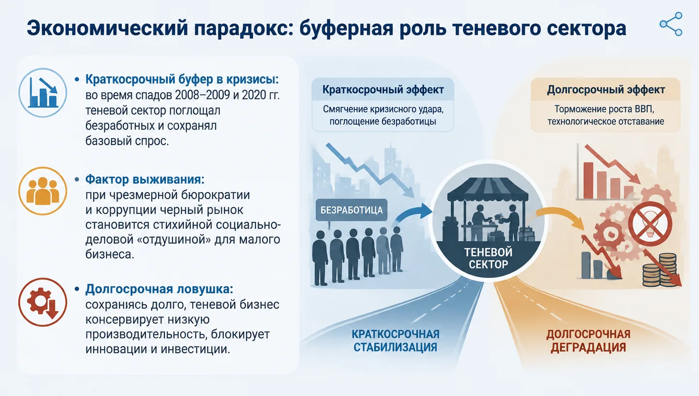 Экономический парадокс: буферная роль теневого сектора