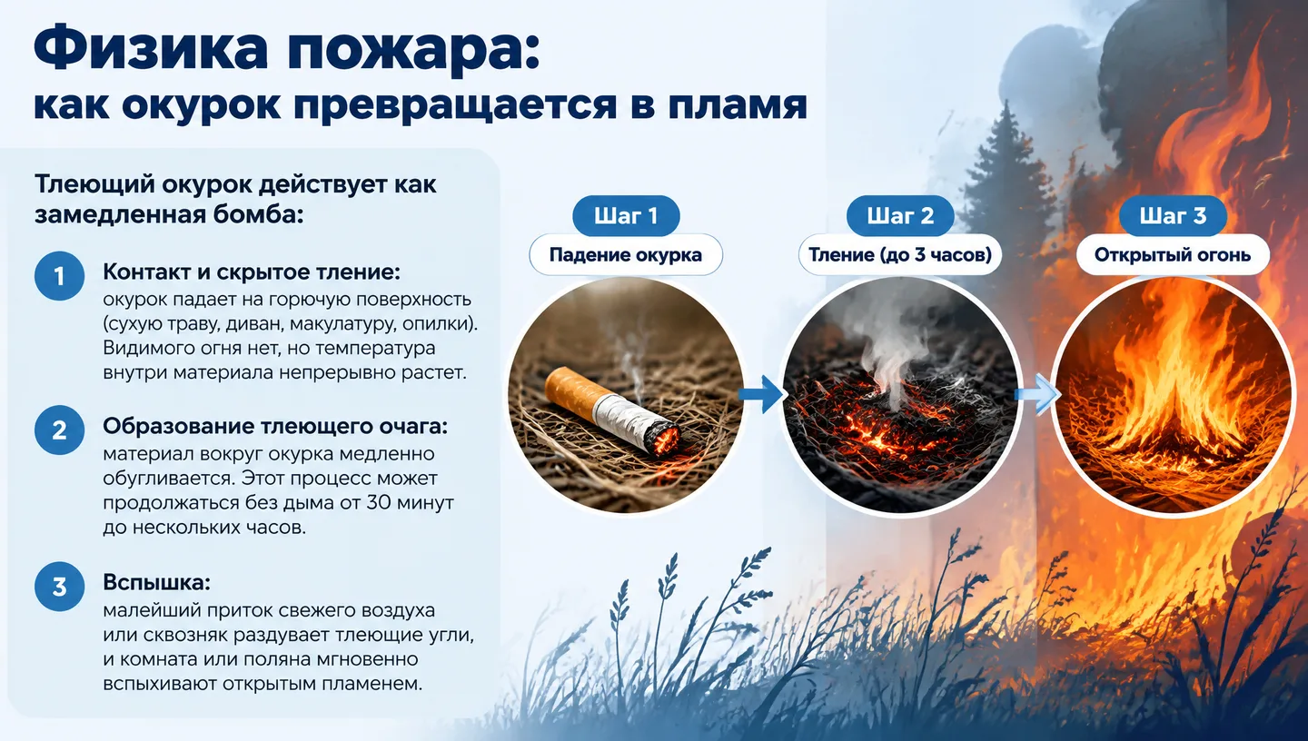 Физика пожара: как окурок превращается в пламя