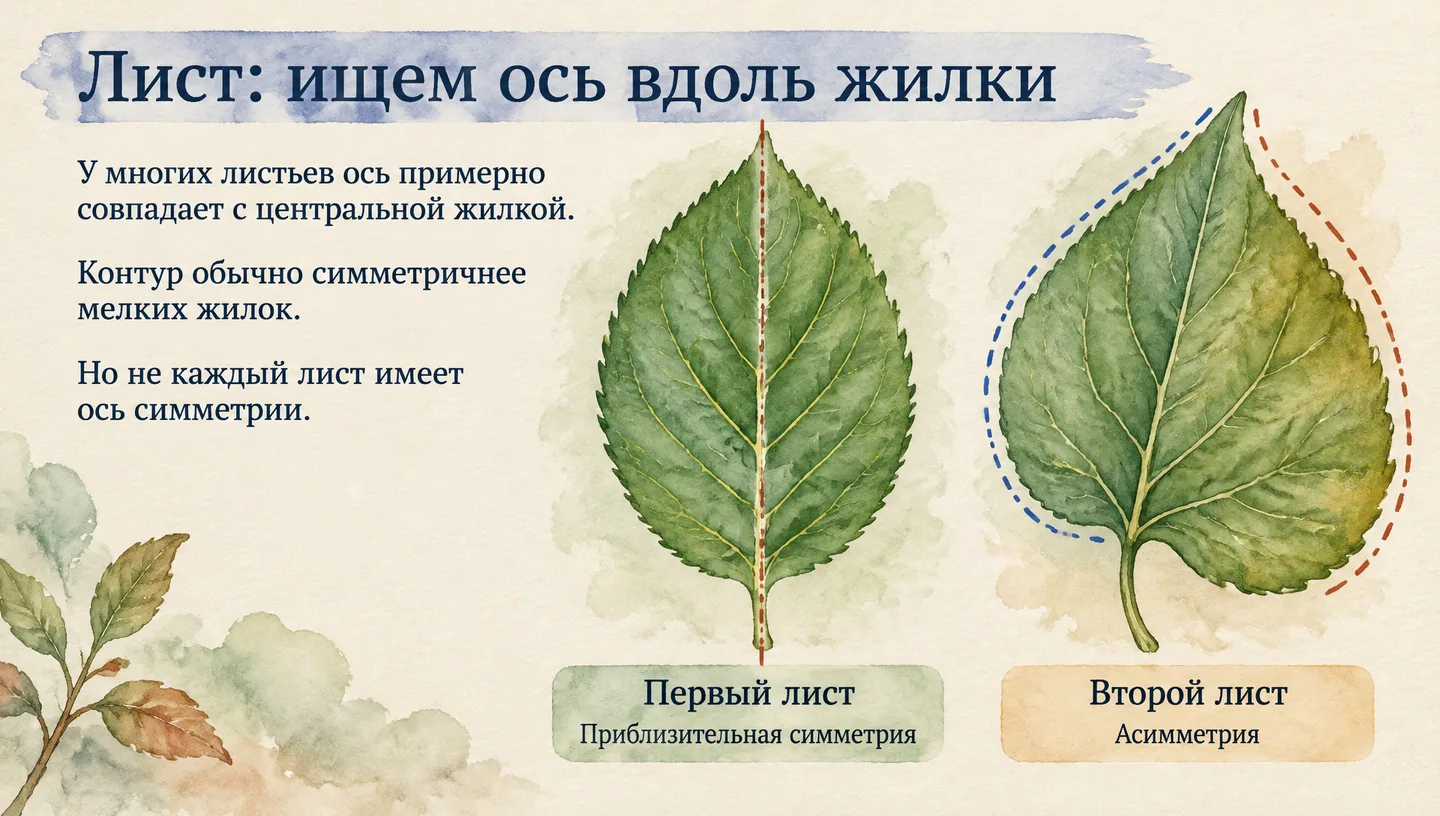 Лист: ищем ось вдоль жилки