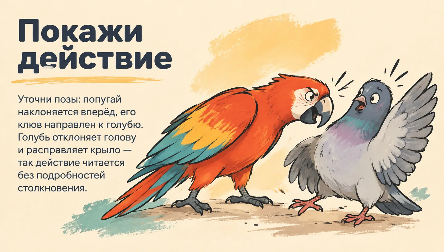 Покажи действие