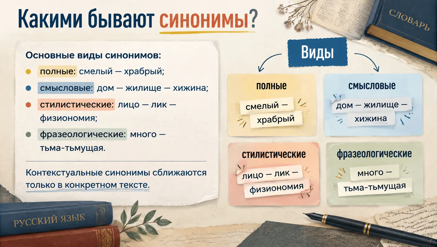 Какими бывают синонимы?