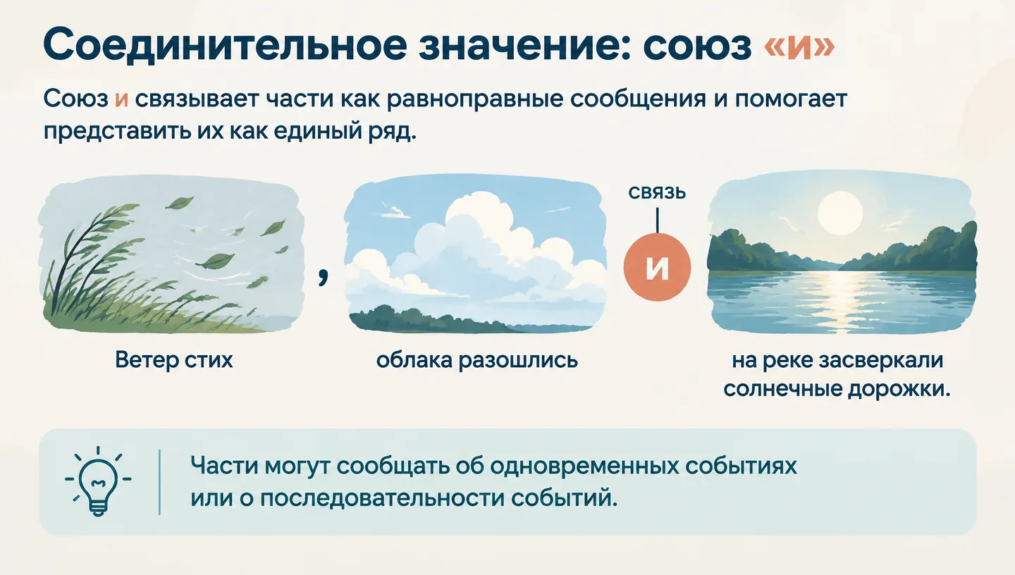 Соединительное значение: союз «и»