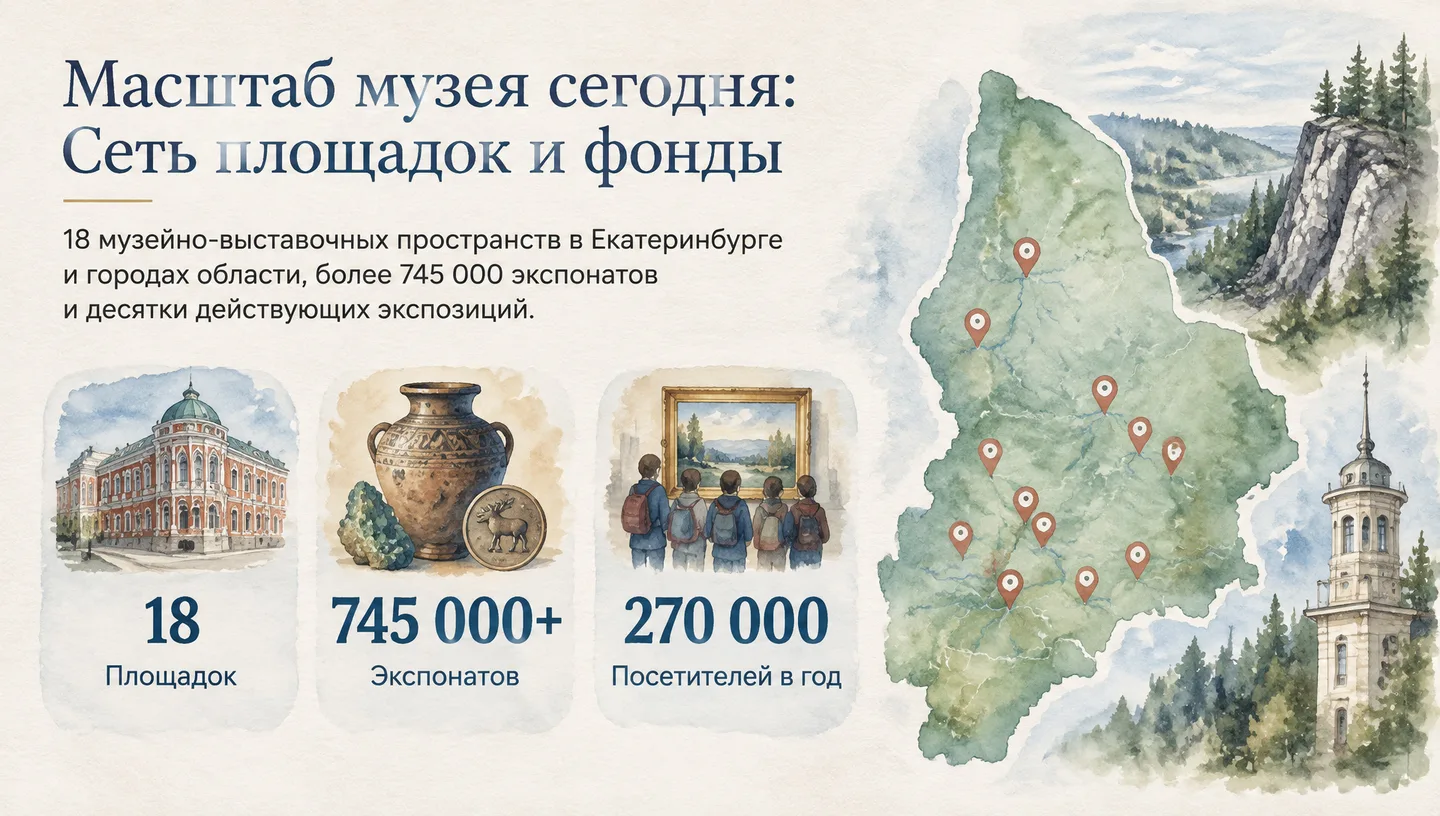 Масштаб музея сегодня: Сеть площадок и фонды