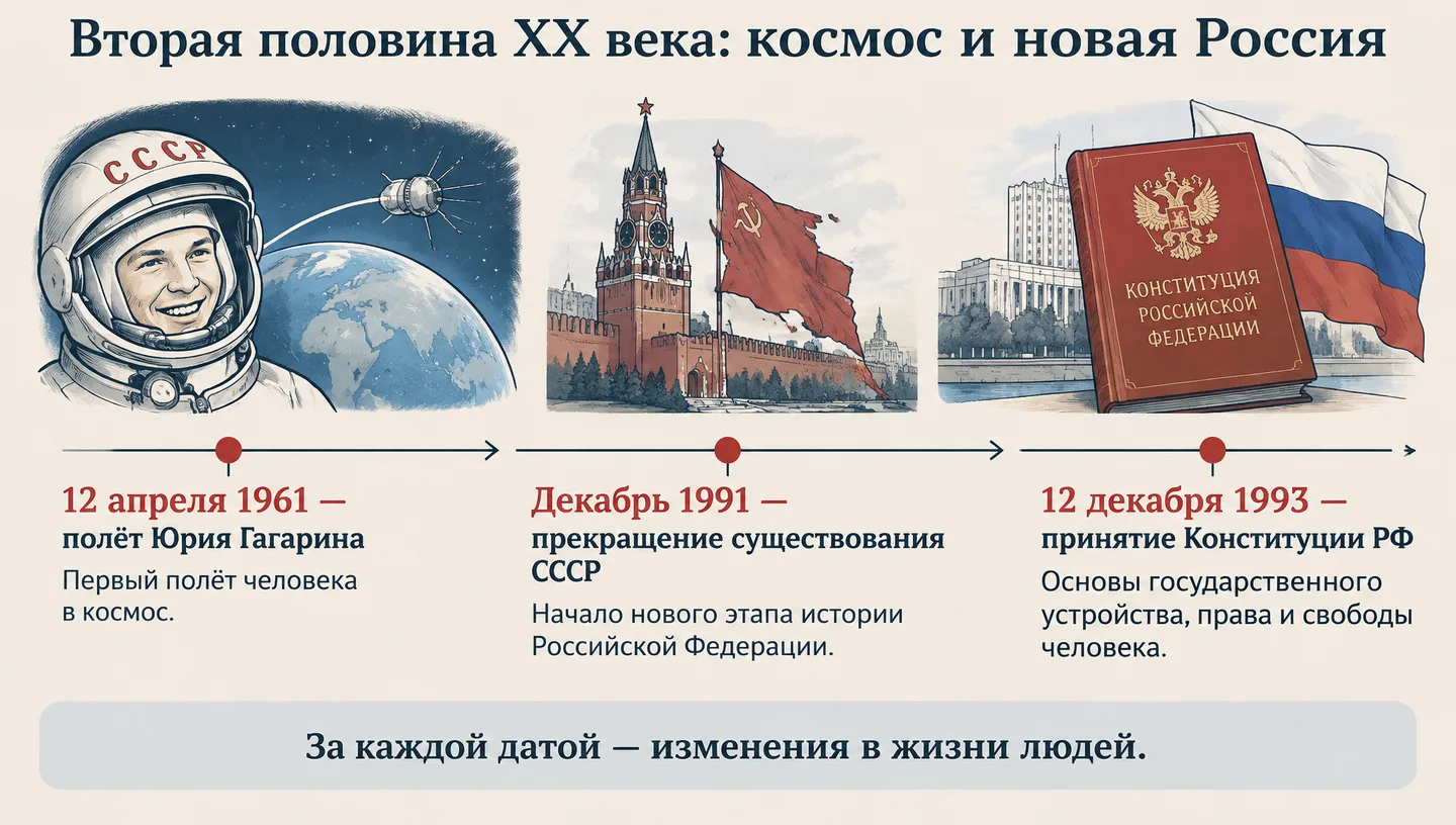 Вторая половина XX века: космос и новая Россия