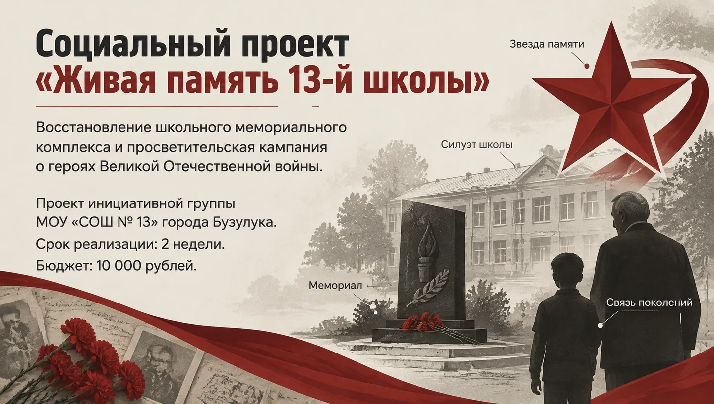 Первый слайд: Социальный проект «Живая память 13-й школы»
