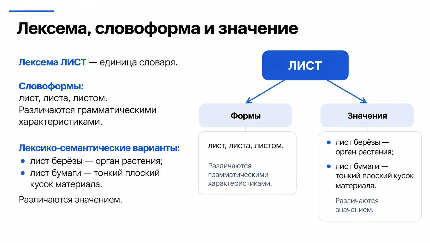 Лексема, словоформа и значение