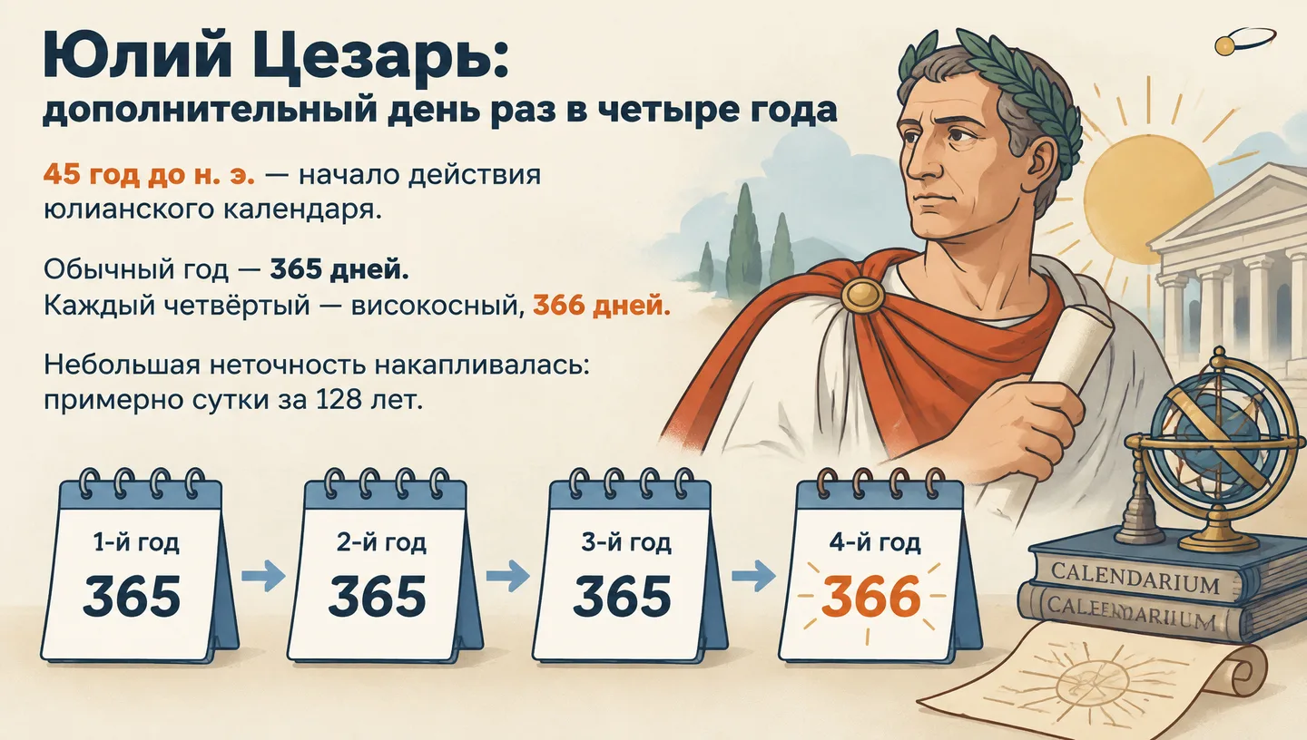 Юлий Цезарь: дополнительный день раз в четыре года