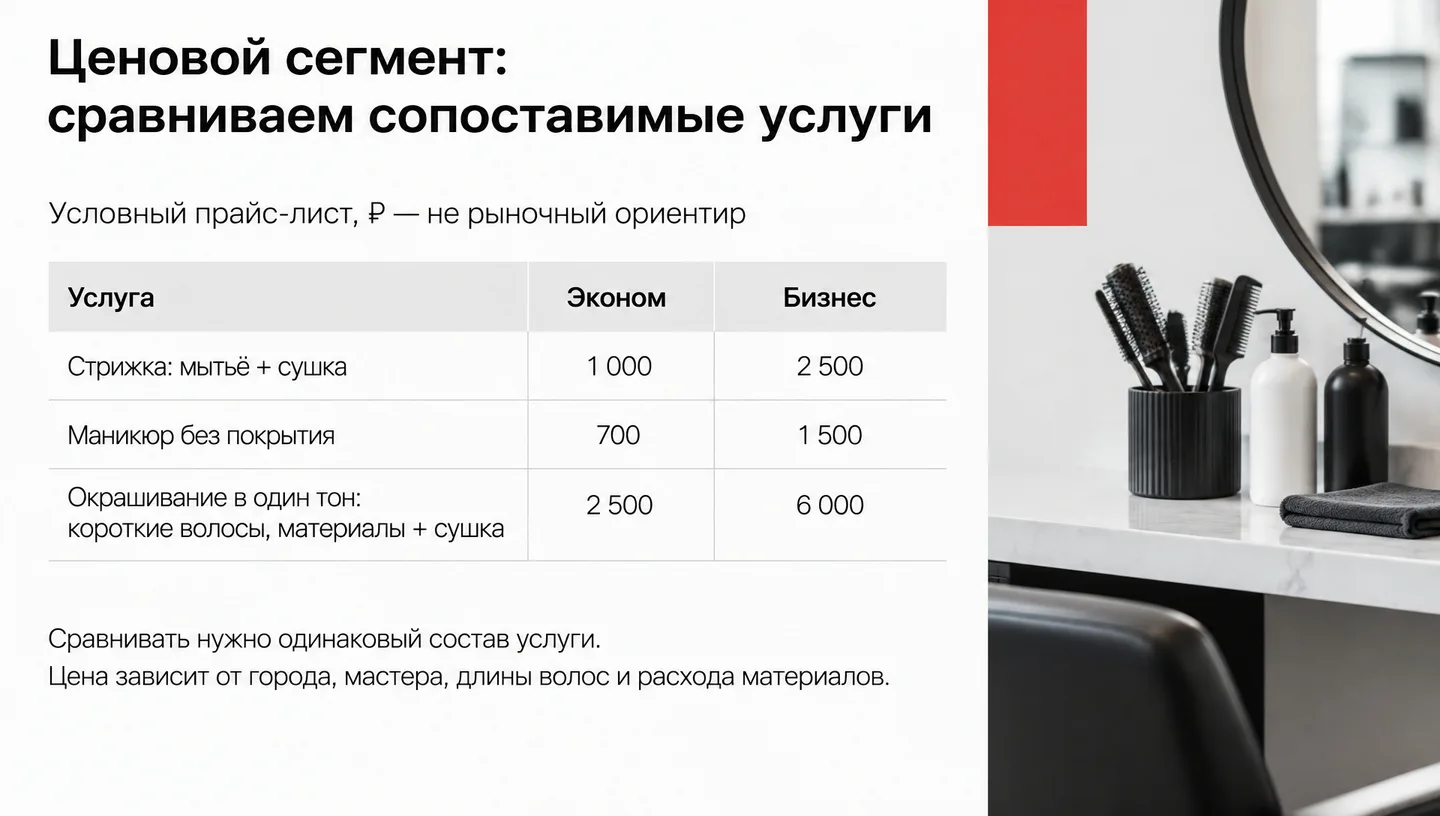 Ценовой сегмент: сравниваем сопоставимые услуги